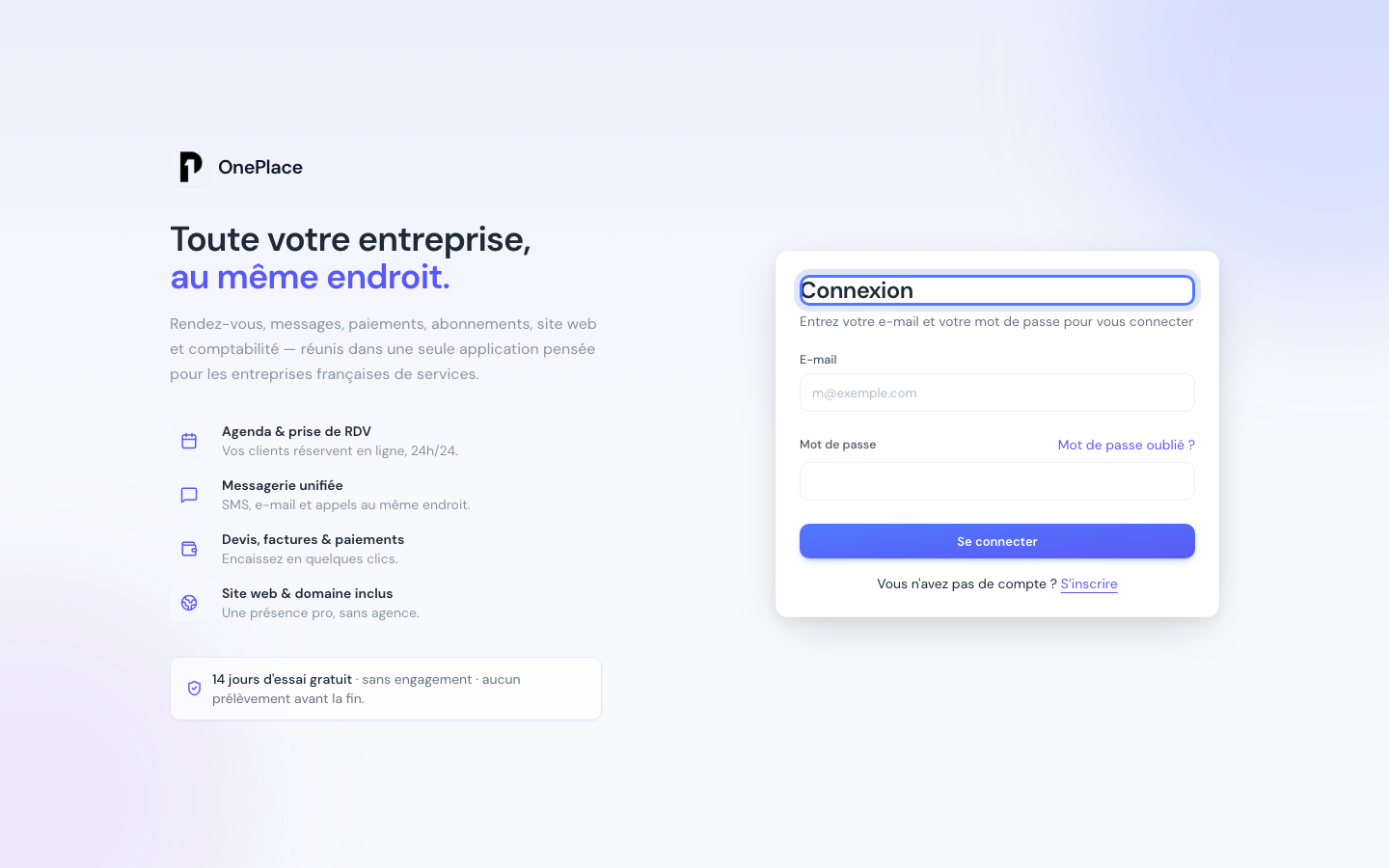 La page de connexion, avec e-mail et mot de passe.