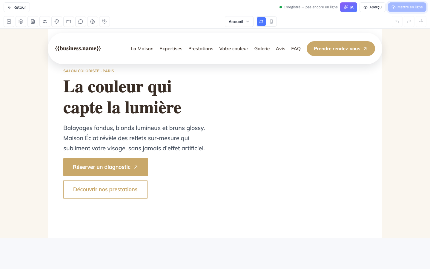 Le bouton Mettre en ligne grisé dans l'éditeur, faute de domaine connecté