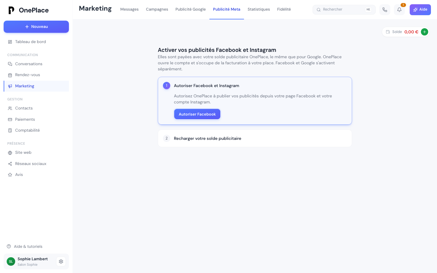 Les deux étapes de connexion de la publicité Meta, avant tout compte créé