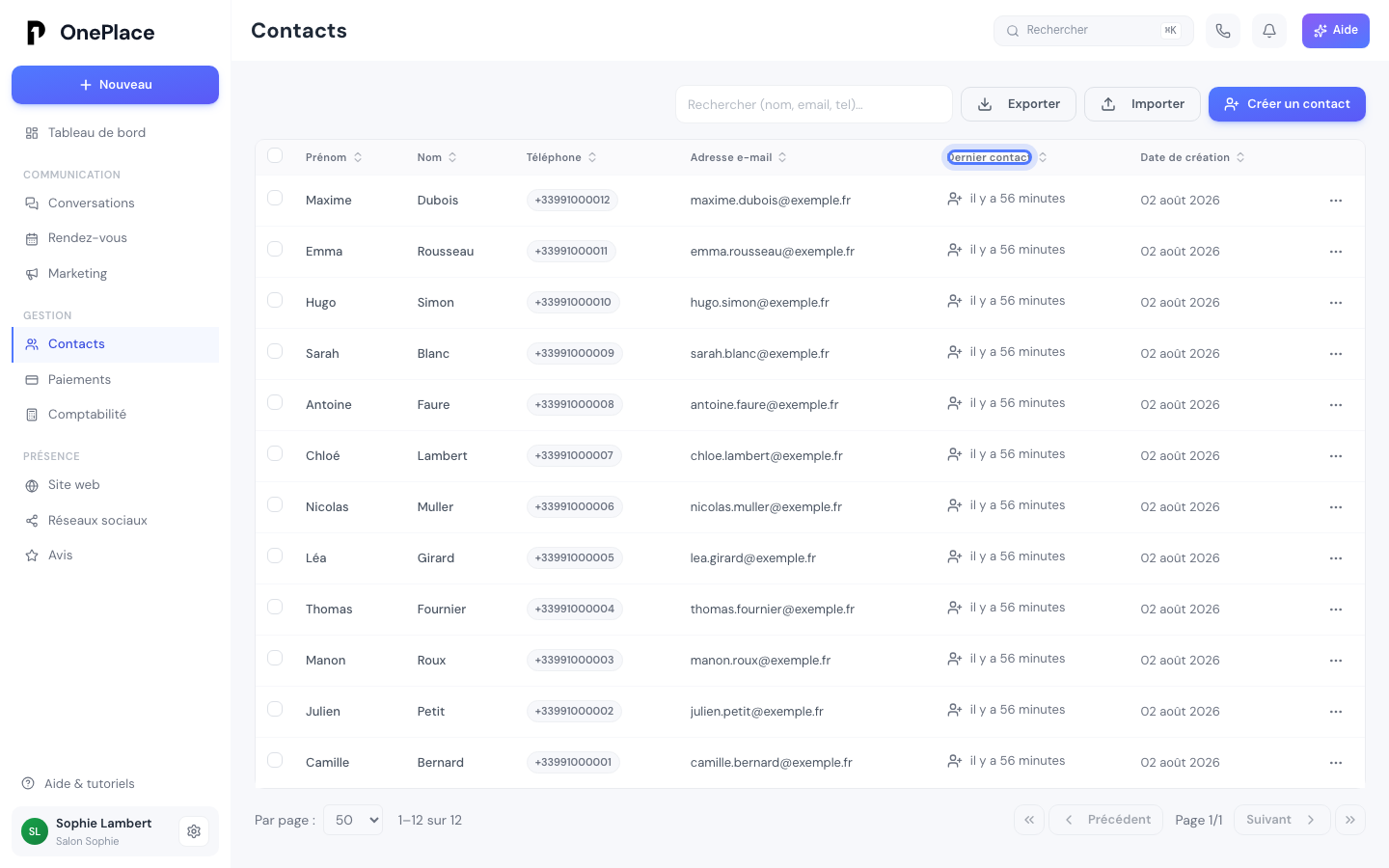 La colonne « Dernier contact », triable, dans la liste des contacts