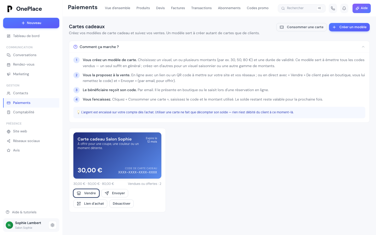 Le hub Cartes cadeaux : l'explication du fonctionnement en quatre étapes, et un modèle actif